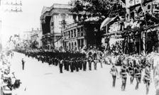 Imperial troops marching down Queen Street, Brisbane, Queensland, 1901. Creator: Unknown
