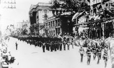 Imperial troops marching down Queen Street, Brisbane, Queensland, 1901. Creator: Unknown