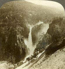Imposing beauty of spray-enshrouded Rjukanfos, the "foaming fall", Norway c1905. Creator: Unknown