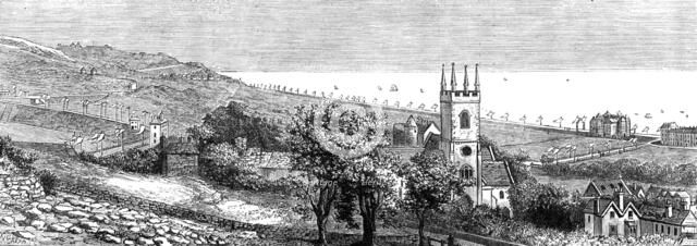 Improvements on the Kentish coast: view looking from Hythe eastward to Sandgate, 1881. Creator: W. G. Kemp.