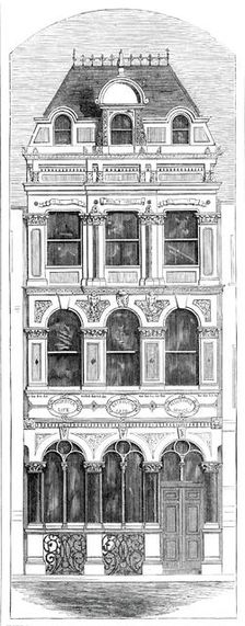 Improved street architecture - the Promoter Life Assurance Office, Fleet-Street, 1860. Creator: Unknown
