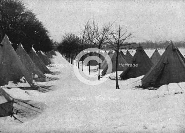 In Canada: The Halifax Explosion; Tents in the snow for survivors, 1917. Creator: Unknown.