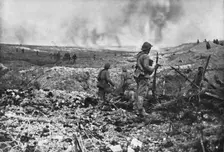In Champagne: a surprise attack; While part of the group held back to clear the ground..., 1917. Creator: Unknown