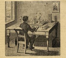 In a telegraph office, arrival of the dispatch, c1850. Creator: Anonymous