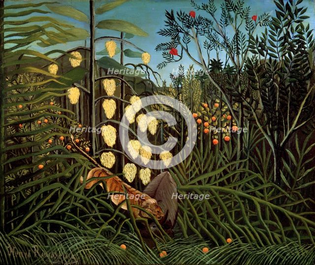 'In a tropical Forest. Struggle between Tiger and Bull', 1908-1909.  Artist: Henri Rousseau