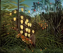 In a tropical Forest. Struggle between Tiger and Bull 1908-1909. Artist: Henri Rousseau