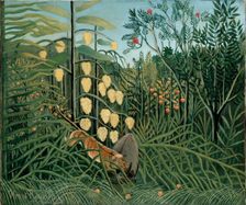In a Tropical Forest. Struggle between Tiger and Bull, 1908. Creator: Henri Rousseau