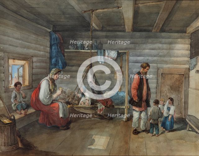 In a village house, 1841. Artist: Kolmann, Karl Ivanovich (1786-1846)