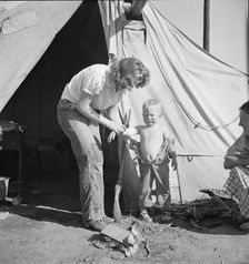 In a carrot pullers camp near Holtville, California, 1939. Creator: Dorothea Lange