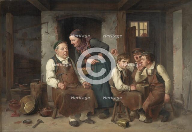 In a coppersmith's workshop, 1859. Creator: Christian Andreas Schleisner.