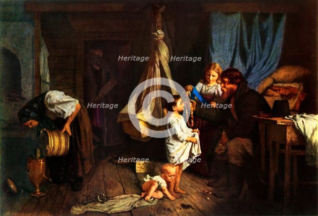 'In a Peasant's Room', 1870, (1965). Creator: Alexei Ivanovich Korzukhin.