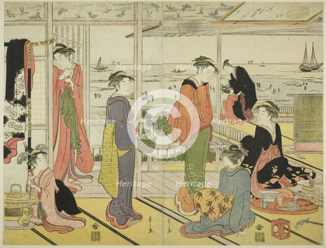 In a Pleasure House in Shinagawa (Shinagawa no rojo), late 18th-early 19th century. Creator: Hosoda Eishi.