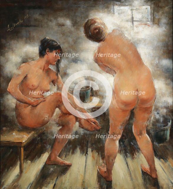 In a Russian steam bath, 1918. Creator: Tikhov, Vitali Gavrilovich (1876-1939).