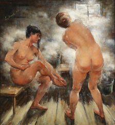 In a Russian steam bath, 1918. Creator: Tikhov, Vitali Gavrilovich (1876-1939)