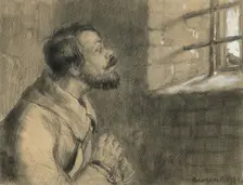 In a Solitary Cell in the Irkutsk Prison. A Free Bird Landed by the Window, 1904. Creator: Boris Vasilievich Smirnov