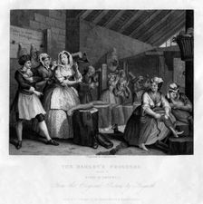 In Bridewell beating hemp plate IV of The Harlot's Progress 1833.Artist: S Davenport