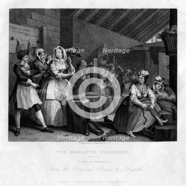 'In Bridewell beating hemp', plate IV of 'The Harlot's Progress', 1833.Artist: S Davenport