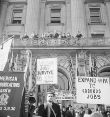 In front of city hall, San Francisco, California, 1939. Creator: Dorothea Lange