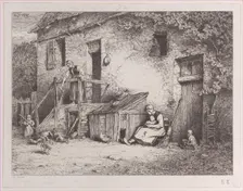 In Front of the House, 1845. Creator: Charles Emile Jacque