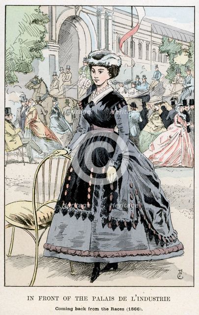 'In Front of the Palais de l'Industrie - Coming Back from the Races, 1866', (1898). Artist: Unknown
