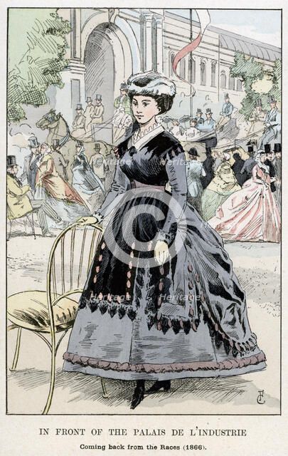 'In Front of the Palais de l'Industrie - Coming Back from the Races, 1866', (1898). Artist: Unknown