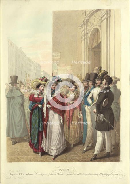 In front of the Saint Michael's Church: the blessing, beautiful world, light girls..., c. 1830. Creator: Opiz, Georg Emanuel (1775-1841).