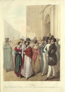 In front of the Saint Michael's Church: the blessing, beautiful world, light girls..., c. 1830. Creator: Opiz, Georg Emanuel (1775-1841)