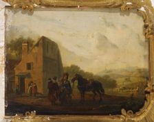 In front of the village hut, 1820-1870. Creator: Edouard Swebach