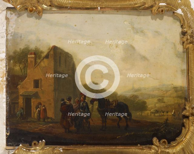 In front of the village hut, 1820-1870. Creator: Edouard Swebach.