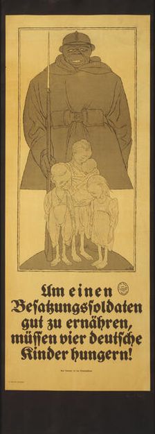 In order to feed an occupying soldier well, four German children have to starve!, 1920. Creator: Arnold, Karl (1883-1953)