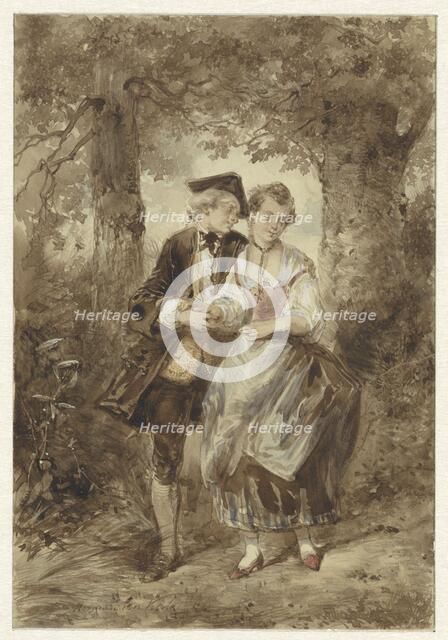 In love couple in the forest, 1832-1891. Creator: Herman Frederik Carel Ten Kate.