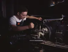In North American's modern machine shop...North American Aviation, Inc., Inglewood, Calif., 1942. Creator: Alfred T Palmer