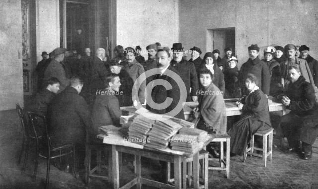 In Soviet Russia; A polling station in Petrograd, November 21, 1917, during elections..., 1917. Creator: Y Steinberg.