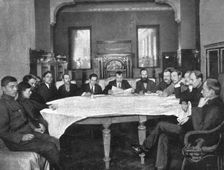 In Soviet Russia; A revolutionary tribunal made up of members of the soviet party,..., 1917. Creator: Unknown