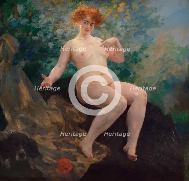 In summer, Woman with dog, 1909. Creator: Alfred Philippe Roll.