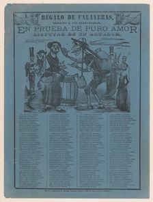 In proof of true love, a watercarrier skeleton arguing with a woman (Posada); two..., ca. 1900-1910. Creator: José Guadalupe Posada