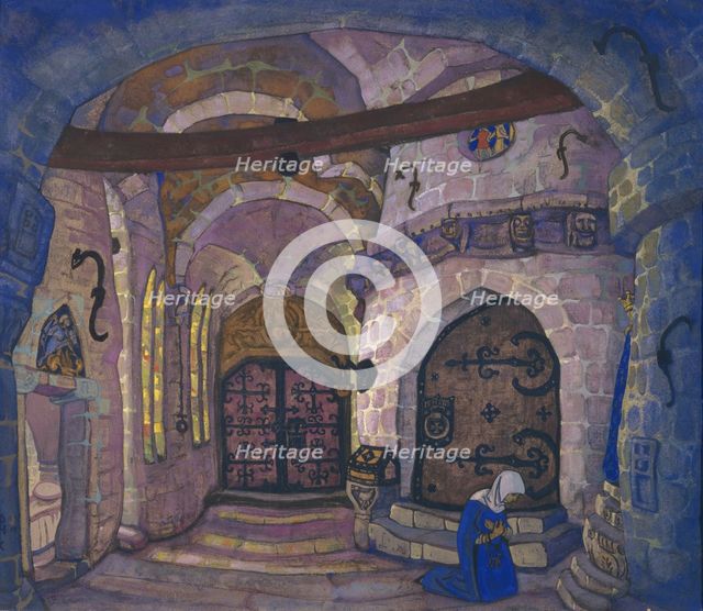 In the Monastery. Stage design for the opera Sister Beatrice by A. Davydov, 1914. Artist: Roerich, Nicholas (1874-1947)