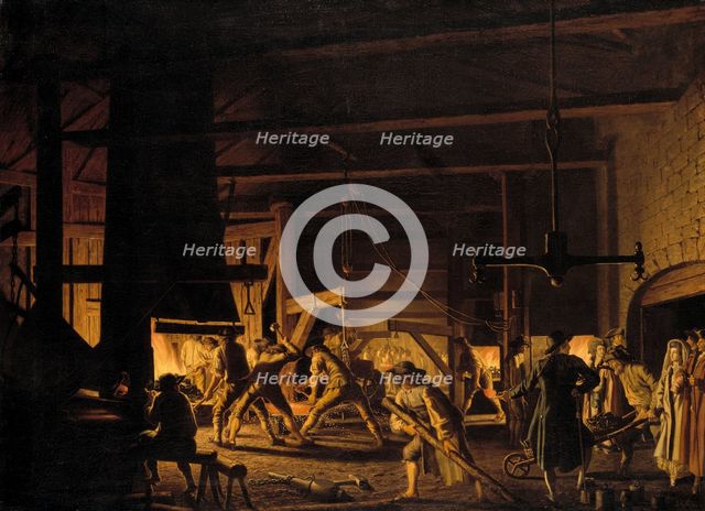 In the Anchor-Forge at Söderfors. The Smiths Hard at Work. Creator: Per Hillestrom.