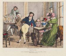 In the cafe. From: Twenty four subjects exhibiting the costume of Paris, 1822. Creator: Chalon; John James (1778-1854)