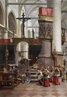 In the Church of the Frari, Venice, 1881. Creator: Ricardo Navarrete y Fos