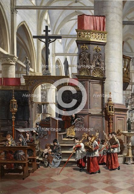 In the Church of the Frari, Venice, 1881. Creator: Ricardo Navarrete y Fos.