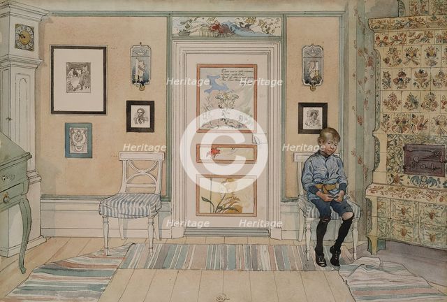 In the Corner. From A Home (26 watercolours), 1895. Creator: Carl Larsson.