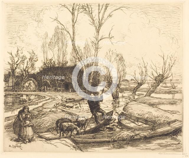 In the Deluged Marsh - The Shepherd (Au marais inonde - Le berger), 1911. Creator: Auguste Lepere.