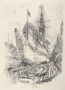 In the Dry Dock, 1917. Creator: Joseph Pennell