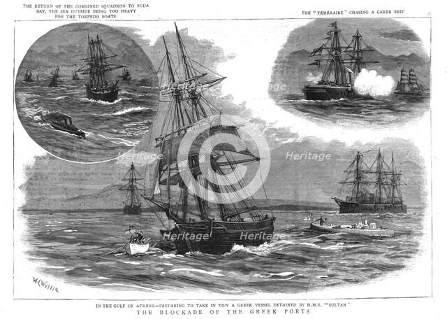 'In the Gulf of Athens - The Blockade of the Greek Ports', 1886.  Creator: William Lionel Wyllie.