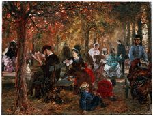 In the Jardin de Luxembourg (A reminiscence of the Jardin de Luxembourg) 1876. Artist: Adolph Menzel
