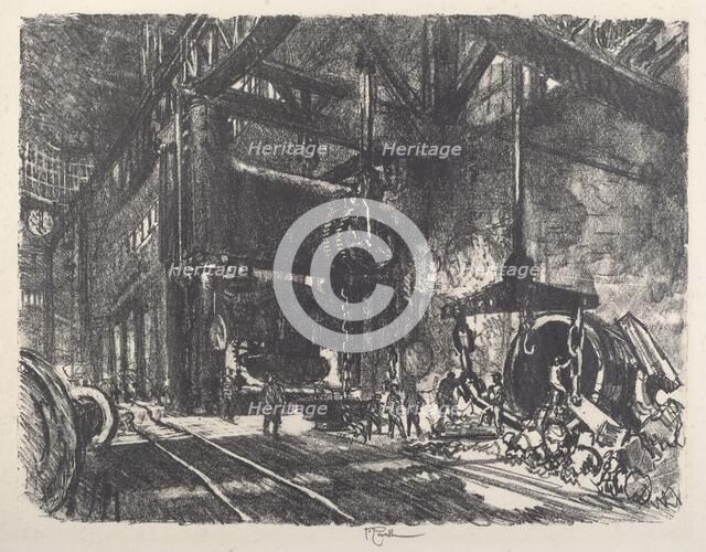 In the Land of Brobdingnag, the Armour Plate Bending Press, 1917. Creator: Joseph Pennell.