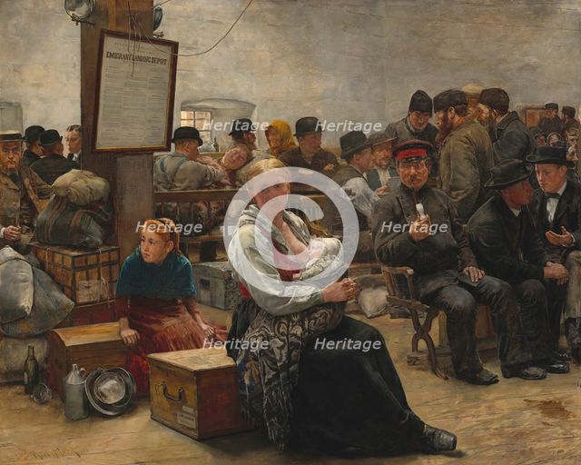 In the Land of Promise, Castle Garden, 1884. Creator: Charles Frederic Ulrich.