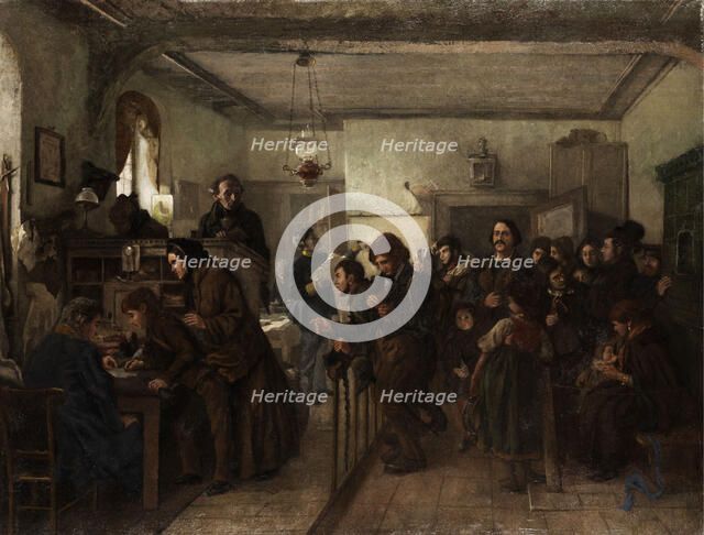 In the passport and police office before emigration, 1900s. Creator: Schlesinger, Felix (1833-1910).