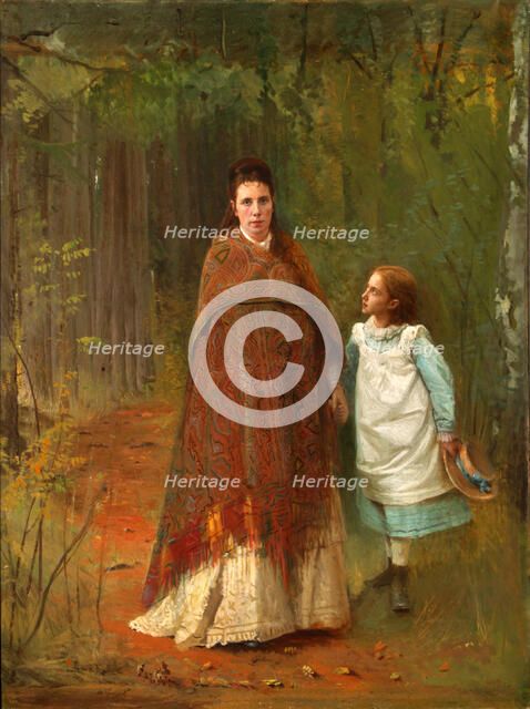 In the Park. Portrait of the Artist's Wife and Daughter, 1875. Artist: Kramskoi, Ivan Nikolayevich (1837-1887)